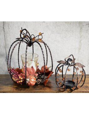 Rustic Metal Pumpkin Candle Centerpiece Fall Home Accent